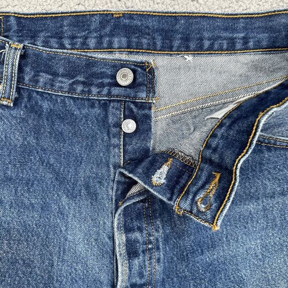 Levis 501 Jeans Mens 38x33 Blue Straight Fit Button Fly‎ Denim Logo (36x29) - Picture 9 of 15